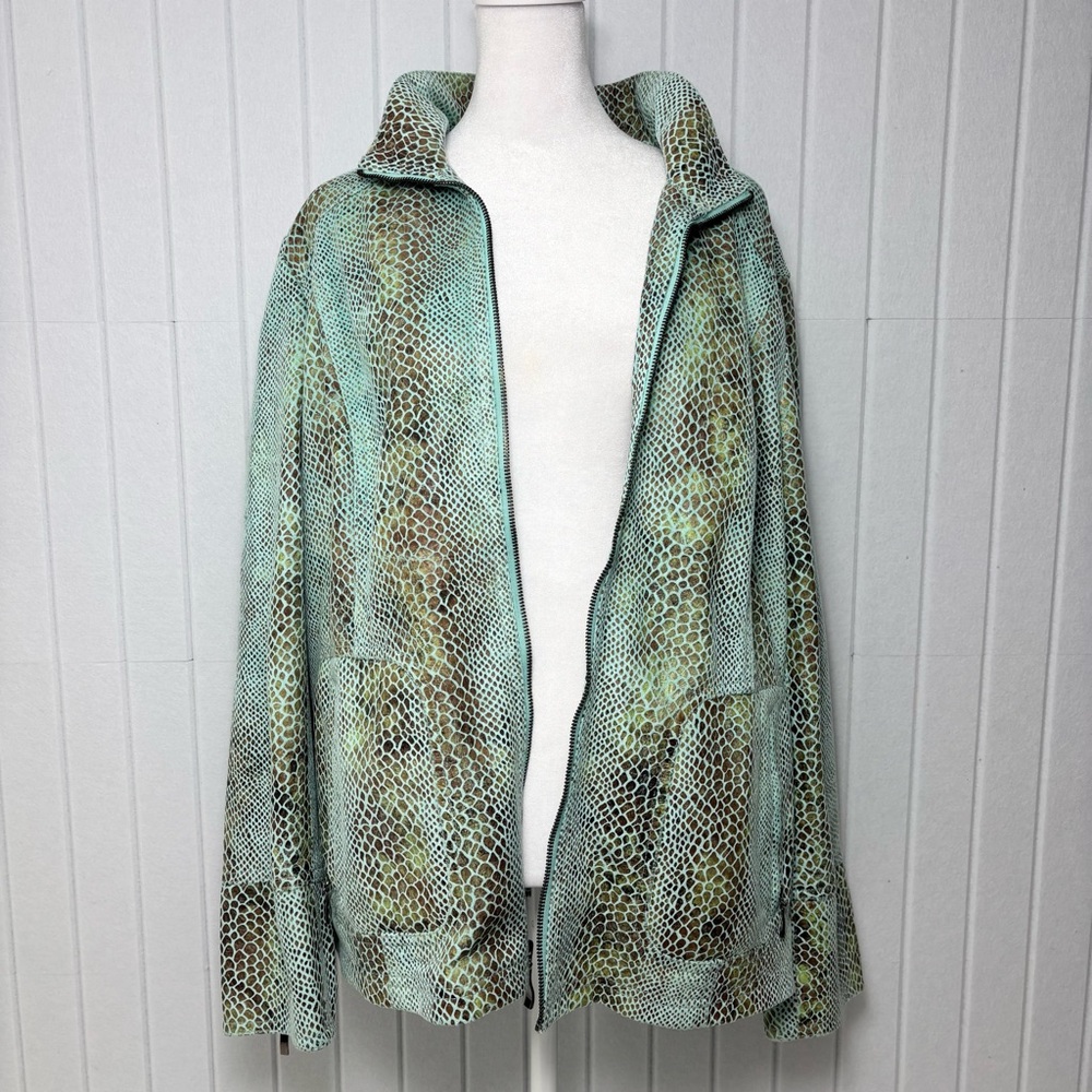 Dialogue Turquoise Blue Washable Python Embossed Ultrasuede Zip Jacket Size 1X